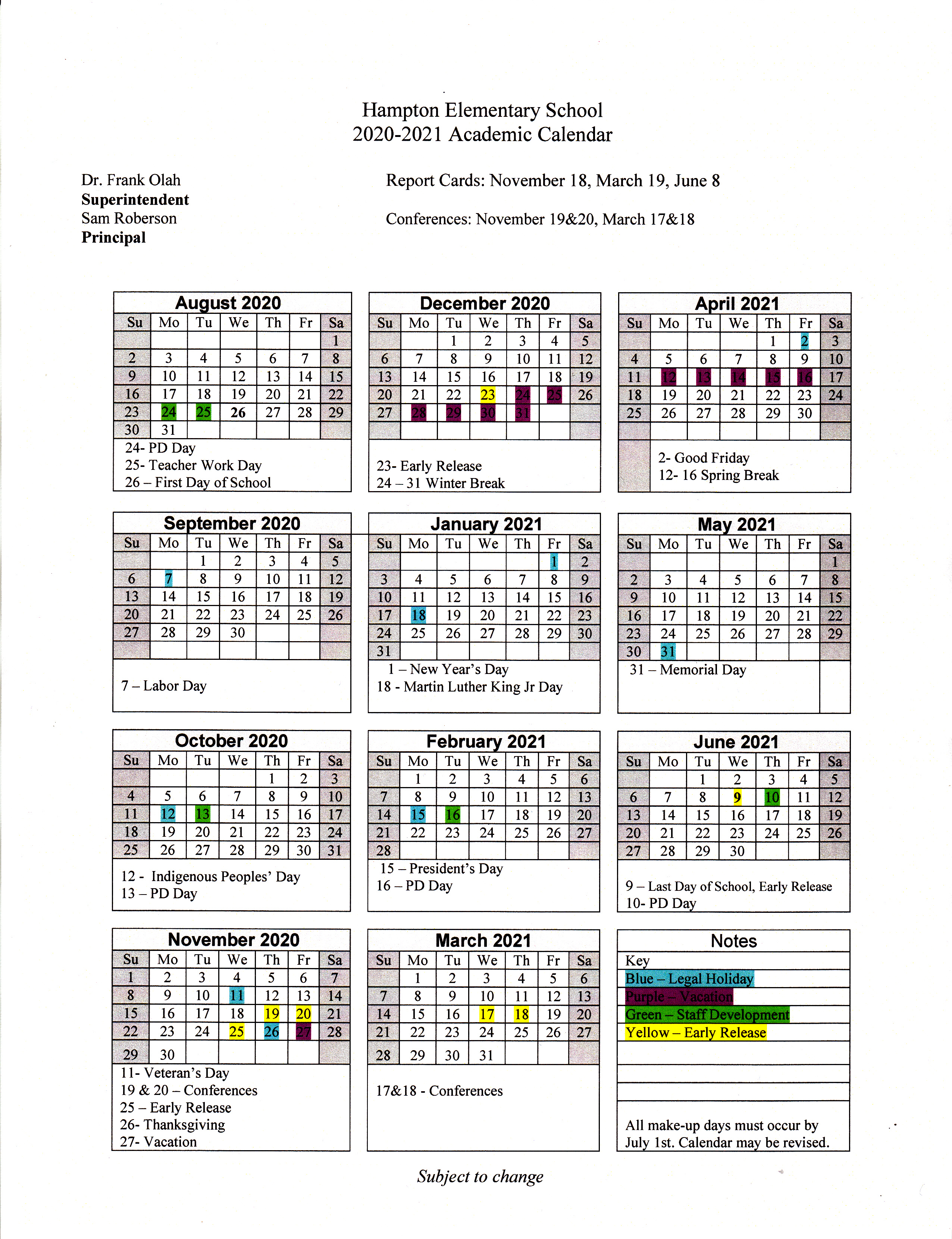Calendar Hampton Elementary School Calendar Hampton Elementary School