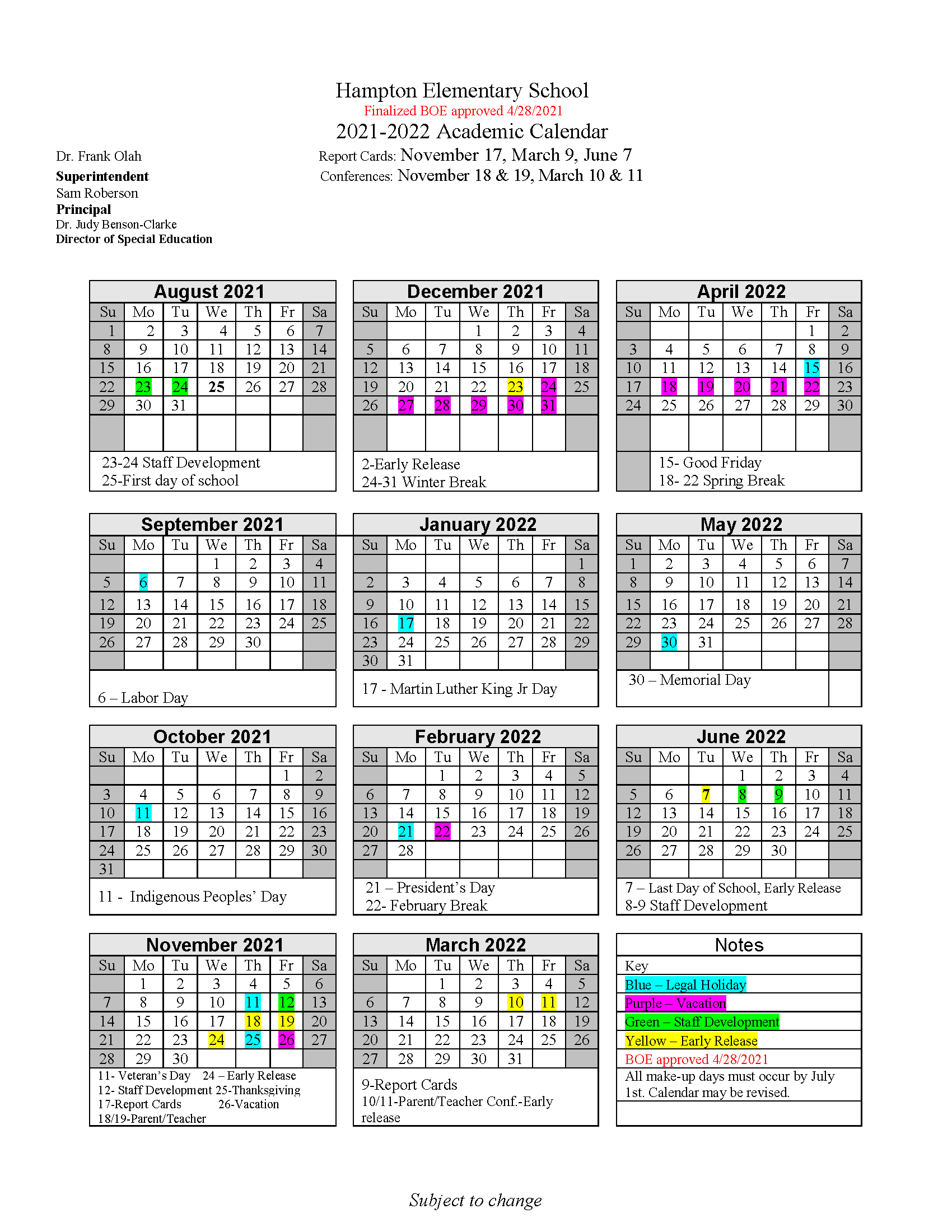 Calendar Hampton Elementary School Calendar Hampton Elementary School