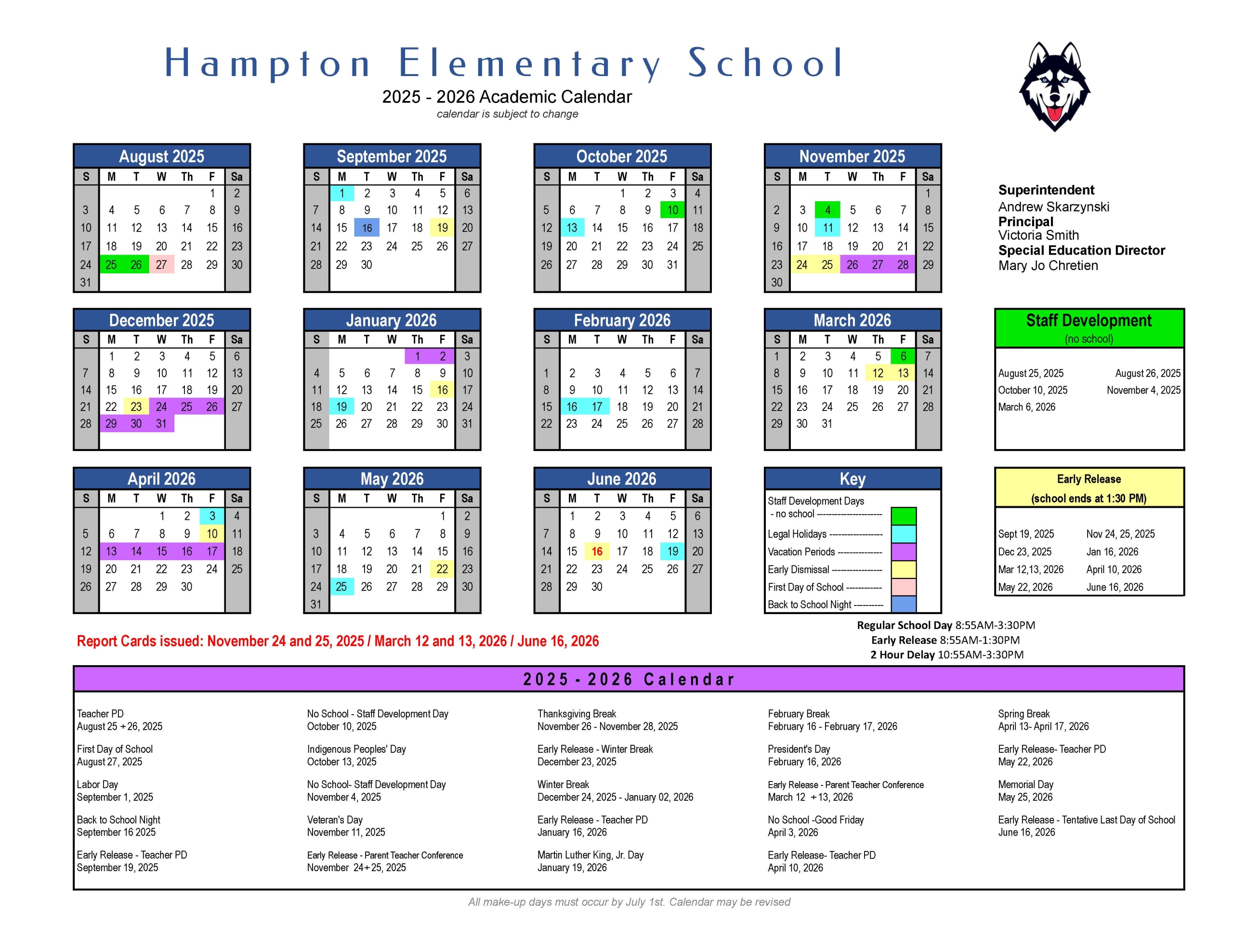 2025-2026 School Calendar